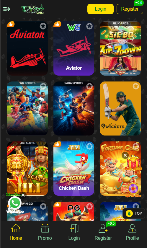 TYYY Games dashboard interface showing account overview and mobile gaming features in Pakistan