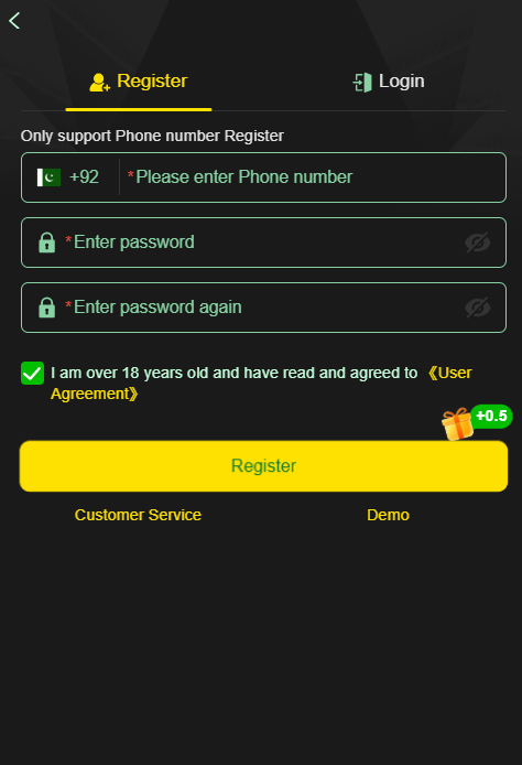 TY777 Game registration page showing account signup form for new users in Pakistan