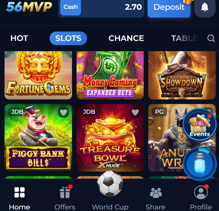Available games on 56mvp APK