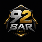 92BAR Game logo with metallic silver and gold shield design on dark background